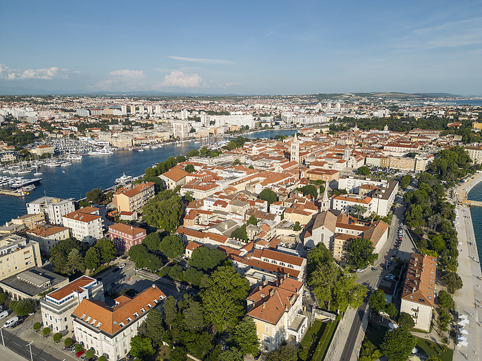 Croatia, Zadar County, Zadar, Aerial view of old town district of riverside city