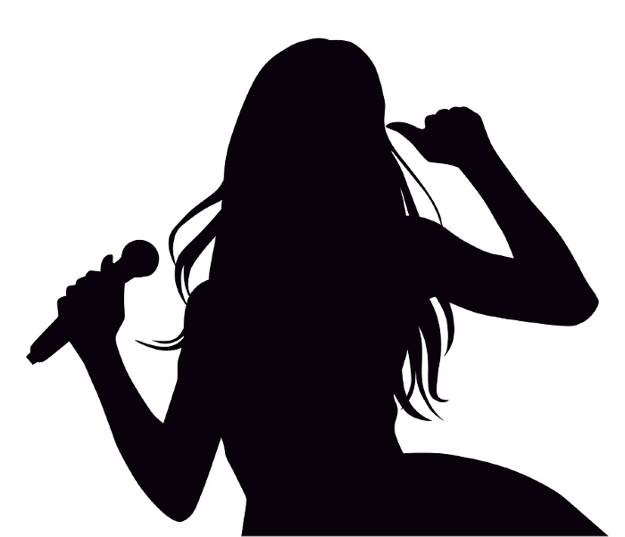 Female idol silhouette singing with microphone_upper body