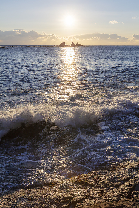 Mitsuishi and sunrise from Banbaura Beach, Kanagawa Prefecture, Japan Cape Manazuru
