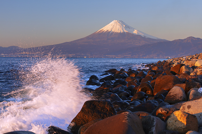 Fuji and the evening waves from Cape Mihama, Shizuoka Prefecture