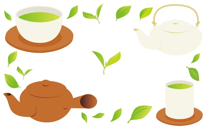 Illustration set of red tea utensils and green tea