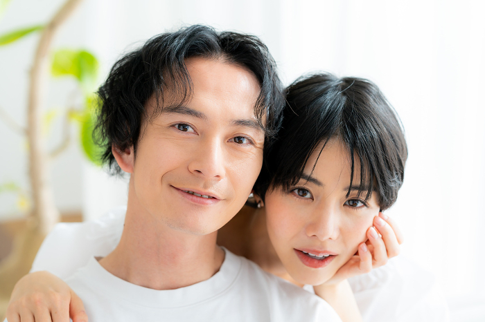 Beauty Image of a young Japanese couple, close-up of their face (Man & Woman / People)