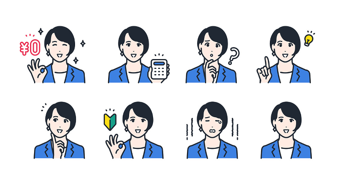 young woman in suit expression icon set material