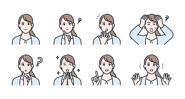 Expressions of young businesswoman Icon Illustration Set Web graphics