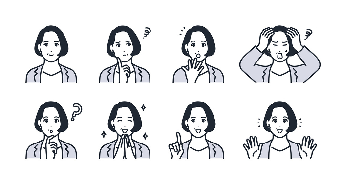 Working middle female expression icon illustration set