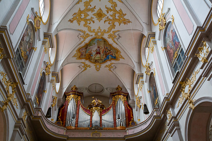 Pipe Organ, Ceiling Frescoes, Church of St. Peter, Old Town, Munich, Bavaria, Germany Pipe Organ, Ceiling Frescoes, Church of St. Peter, Old Town, Munich, Bavaria, Germany, Europe, by Richard Maschmeyer