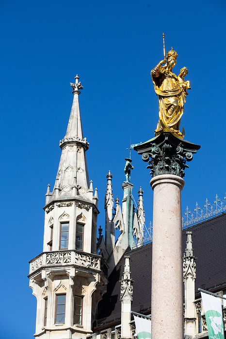 Statue of the Virgin Mary, Marienplatz  Plaza, Square , Old Town, Munich, Bavaria, Germany Statue of the Virgin Mary, Marienplatz  Plaza   Square , Old Town, Munich, Bavaria, Germany, Europe, by Richard Maschmeyer