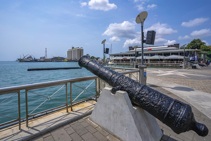 View of cannon and Les Moulins de la Concorde in Caudan Waterfront in Port Louis, Port Louis, Mauritius, Indian Ocean, Africa View of cannon and Les Moulins de la Concorde in Caudan Waterfront in Port Louis, Port Louis, Mauritius, Indian Ocean, Africa, by Frank Fell