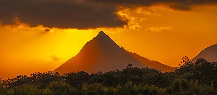 View of Long Mountains at sunset near Beau Bois, Mauritius, Indian Ocean, Africa View of Long Mountains at sunset near Beau Bois, Mauritius, Indian Ocean, Africa, by Frank Fell