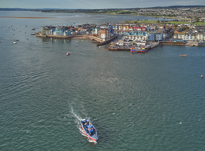 Aerial view of the mouth of the River Exe, looking towards the town of Exmouth, Devon, Great Britain. Aerial view of the mouth of the River Exe, looking towards the town of Exmouth, Devon, England, United Kingdom, Europe, by Nigel Hicks