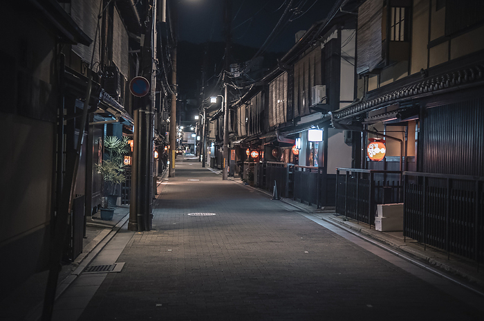 Street in Kyoto geisha district of Gion by night, Kyoto, Japan Street in Kyoto geisha district of Gion by night, Kyoto, Honshu, Japan, Asia, by Francesco Fanti