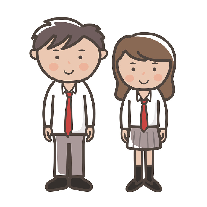 Clip art of cute male-female high school couple in school uniform.
