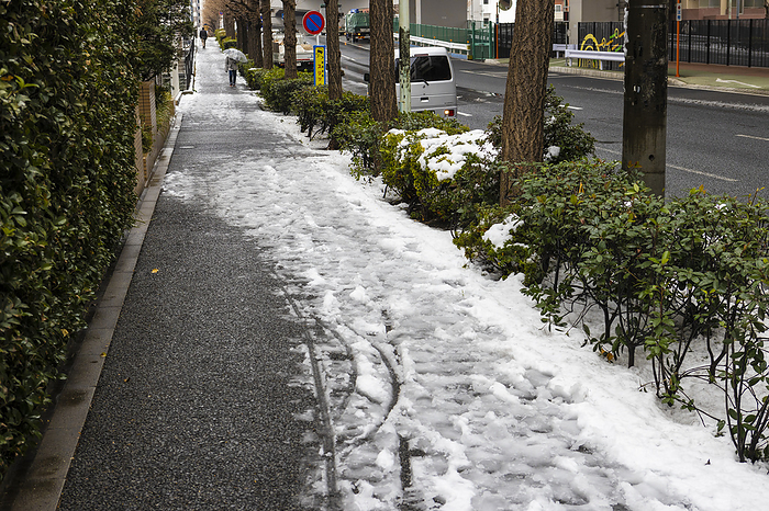 Snow covered road Hazardous area Snow in Tokyo