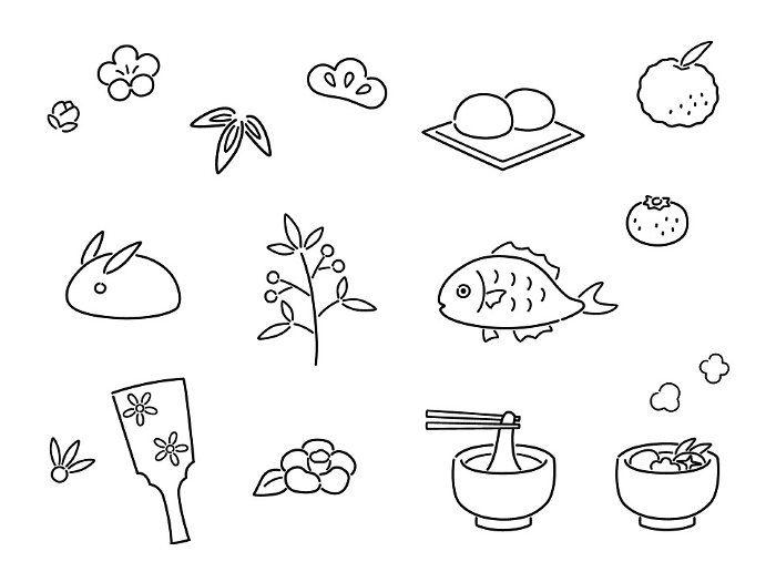 Simple New Year's Day Clipart Set Line drawing