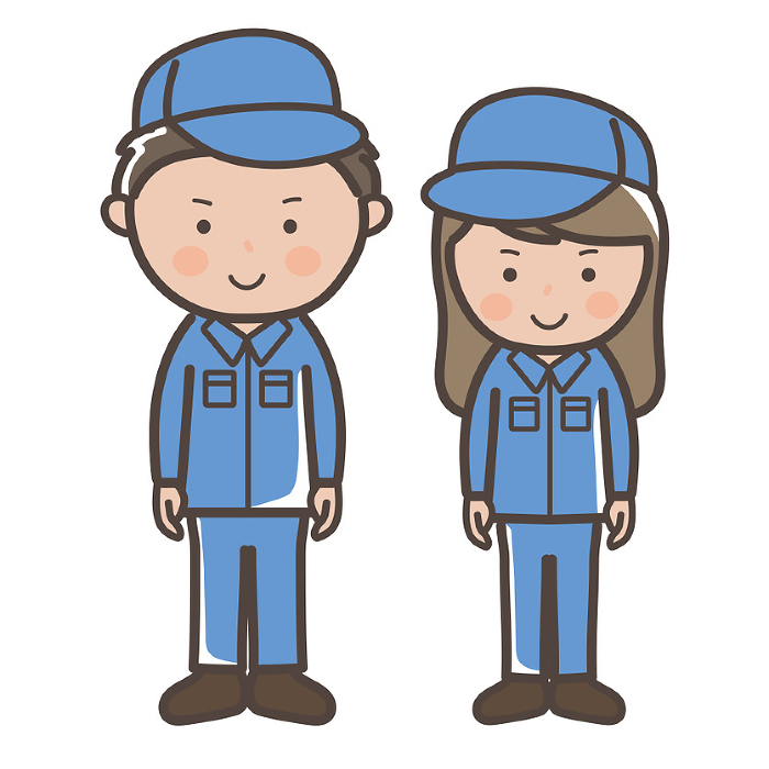 Illustration of male and female cleaners and workers in work clothes