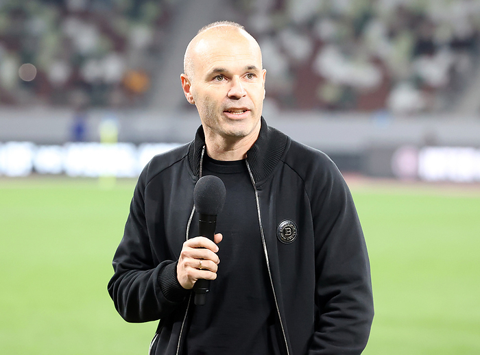 MLS s Inter Miami CF plays against Japan s Vissel Kobe at a friendly match February 7, 2024, Tokyo, Japan   Spain s legendary player Andres Iniesta delivers a speech before starting a friendly match between Major League Soccer s  MLS  Inter Miami CF and J League champion Vissel Kobe at Japan s national stadium in Tokyo on Wednesday, February 7, 2024. Vissel Kobe defeated Inter Miami CF by penalty shootout 0 0  4 3 .    photo by Yoshio Tsunoda AFLO 
