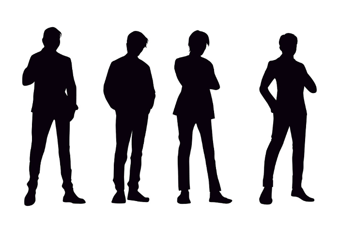 Silhouettes of four men side by side