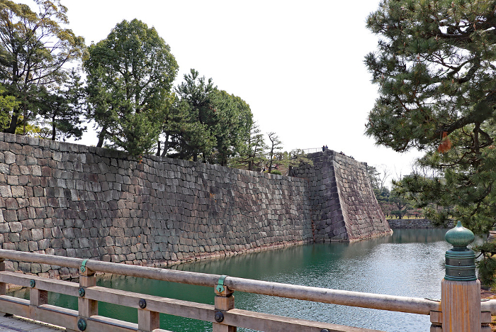 Old stone wall viewed from the bridge at Nijo Castle, Kyoto