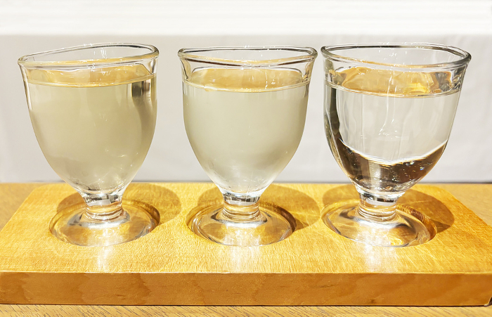 Comparison of sake in glass cups