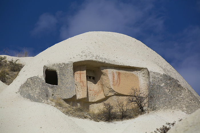 Close-up of domed, Cave House against a bright blue sky in the town of Goreme in Pigeon Valley, Cappadocia Region; Nevsehir Province, Turkey, by Richard Maschmeyer / Design Pics