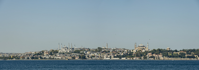 Panoramic view of the Blue Mosque, Hagia Sofia and Topkapi Palace from Kadikoy, Asian side; Istanbul, Turkey, by Dosfotos / Design Pics