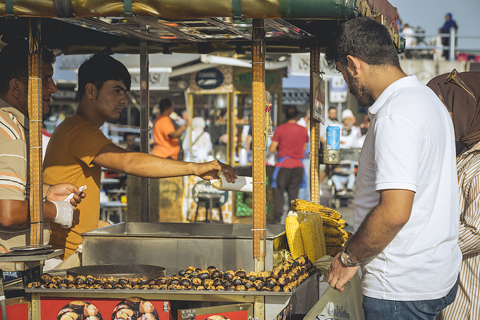 Corn street vendor in Eminonu Square, Eminonu, Istanbul; Istanbul, Turkey, by Dosfotos / Design Pics