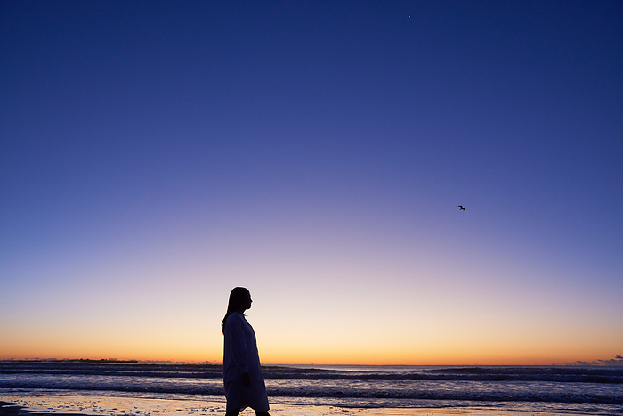 Silhouette of a woman standing on the beach