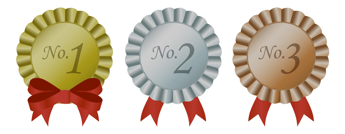 Illustration of Rosetta's ribbon badge with rankings (red)