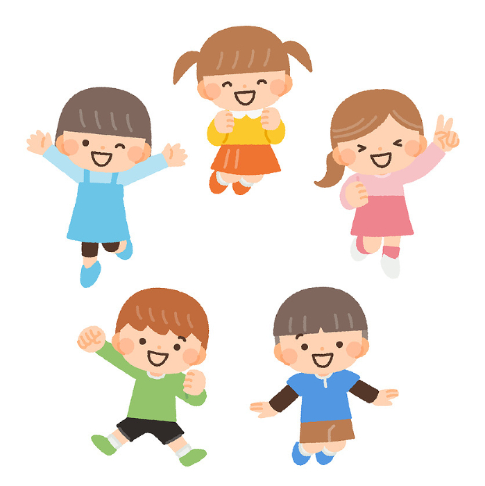 Clip art of cheerful children jumping
