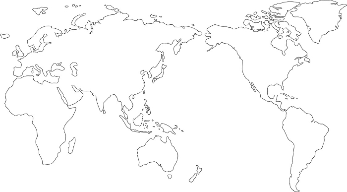 World Map (centered on Japan) Line drawing