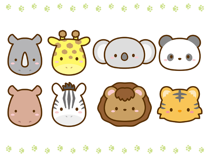 Set of cute zoo animal illustrations and footprints decorated ruffles