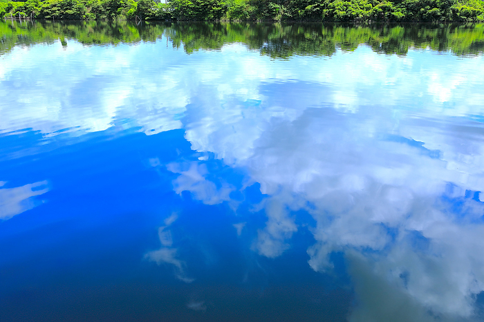 The surface of the water with the sky reflected in it