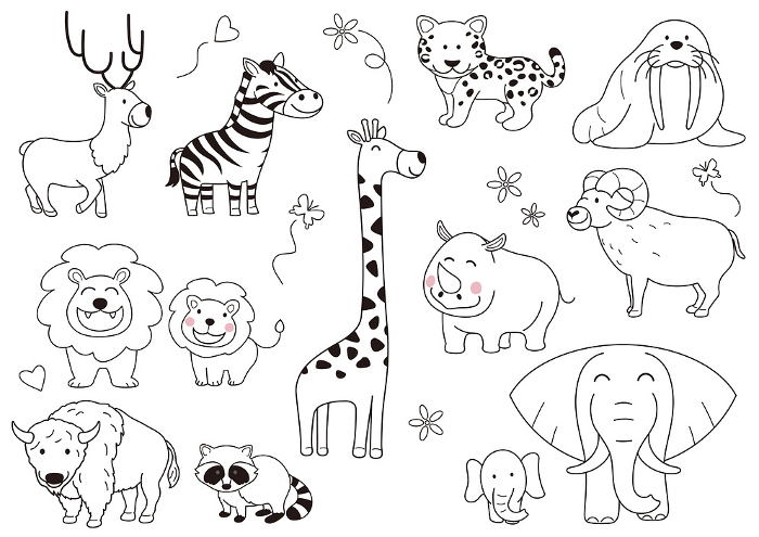 Cute animals hand-drawn illustration set