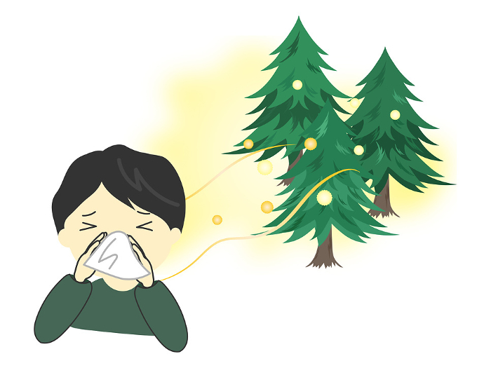 Man sniffing his nose due to allergy to cedar pollen