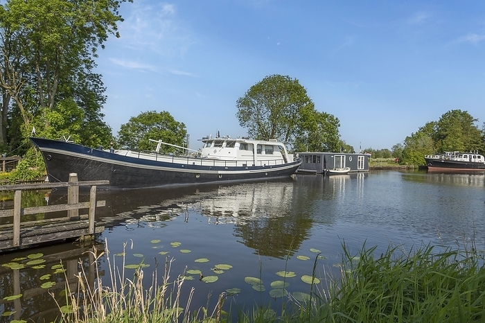 Boats anchored on the bank of a canal, province of Friesland, Netherlands, by AnnaReinert