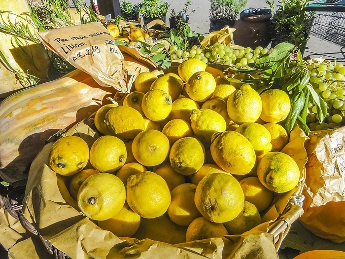 Lemons on a stall at Agriturismo La Parrina, Orbetello, Tuscany, by Hans-Werner Rodrian