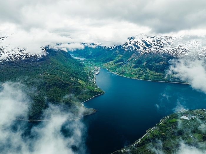 Cruise ship, IONA PandO CRUISES, Mountains and Fiord from a drone, Olden, Innvikfjorden, Norway, Europe, by Maciej Olszewski