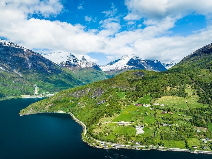 Mountains, Fiord and Clouds over Olden, Innvikfjorden, Norway, Europe, by Maciej Olszewski
