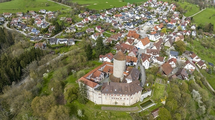 Aerial view, Germany, Baden-Württemberg, Franconian Forest Nature Park, Oppenweiler, Reichenberg Castle, Europe, by Martin Moxter