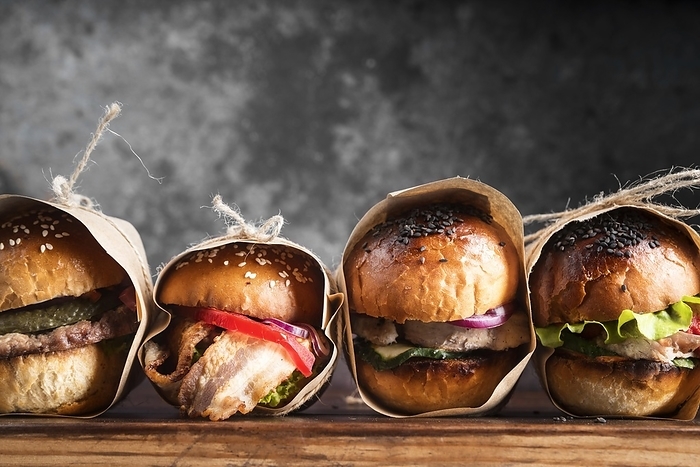 Delicious looking hamburgers arrangement, by Oleksandr Latkun