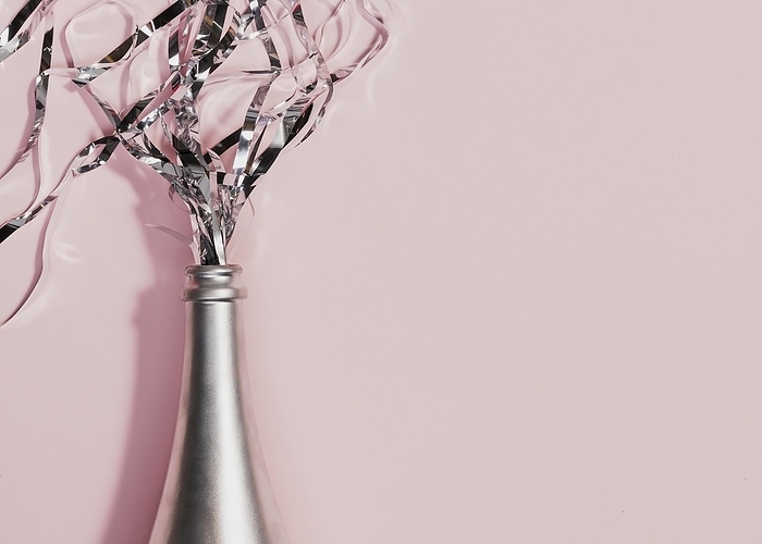 Flowy confetti with silver champagne glass, by Oleksandr Latkun