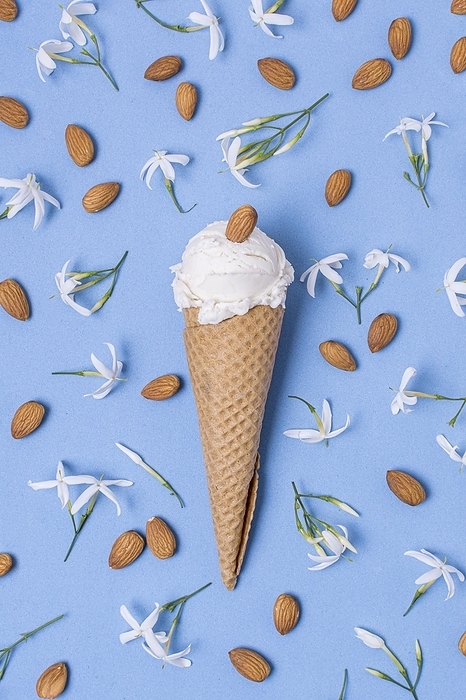 Almond vanilla ice cream scoop with cone, by Oleksandr Latkun