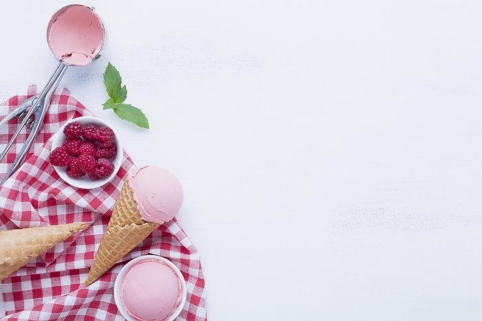 Flat lay raspberries ice cream, by Oleksandr Latkun