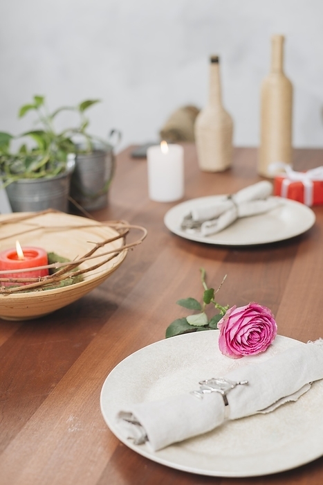 Romantic arrangement dinner with rose, by Oleksandr Latkun
