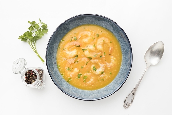 Top view tasty shrimp soup, by Oleksandr Latkun