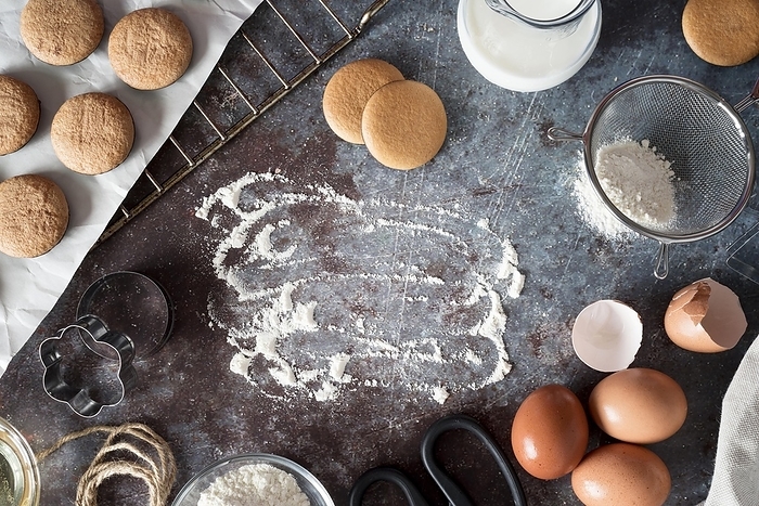 Top view cookies with flour eggs, by Oleksandr Latkun