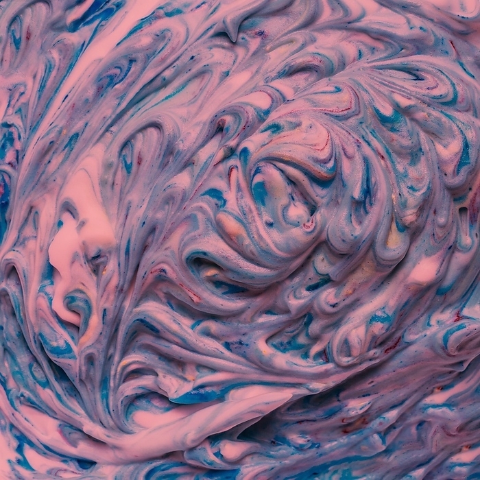 Mixture peach blue acrylic vibrant colors with foam, by Oleksandr Latkun