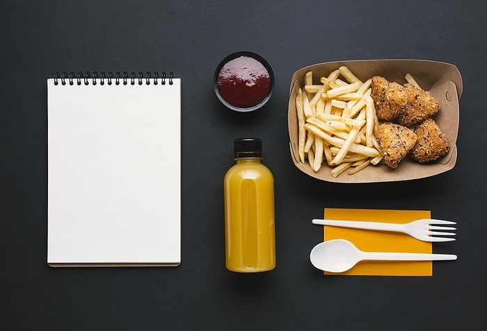 Flat lay assortment with fries notebook, by Oleksandr Latkun