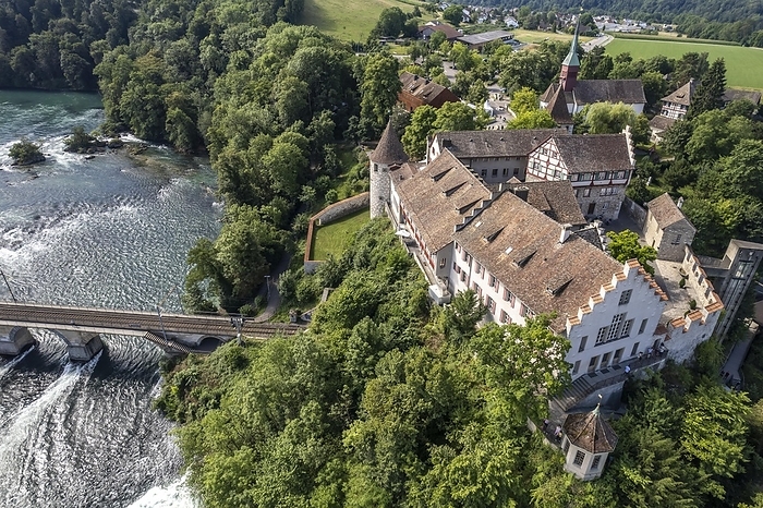 Schloss Laufen and Rhine Falls Bridge near Neuhausen am Rheinfall, Switzerland, Europe, by Peter Schickert