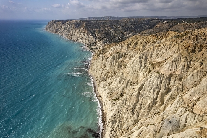 Beach on the cliffs of Cape Aspro near Pissouri seen from the air, Cyprus, Europe, by Peter Schickert